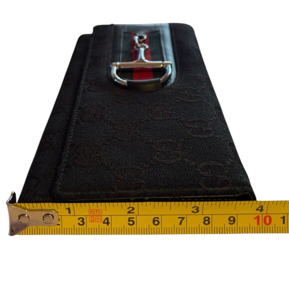 Gucci GG Canvas Horsebit Continental Wallet Black W/ Web Stripe Silver Hardware - Picture 12 of 14